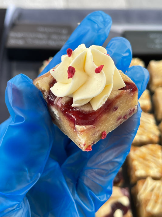 Raspberry & White Chocolate Blondie